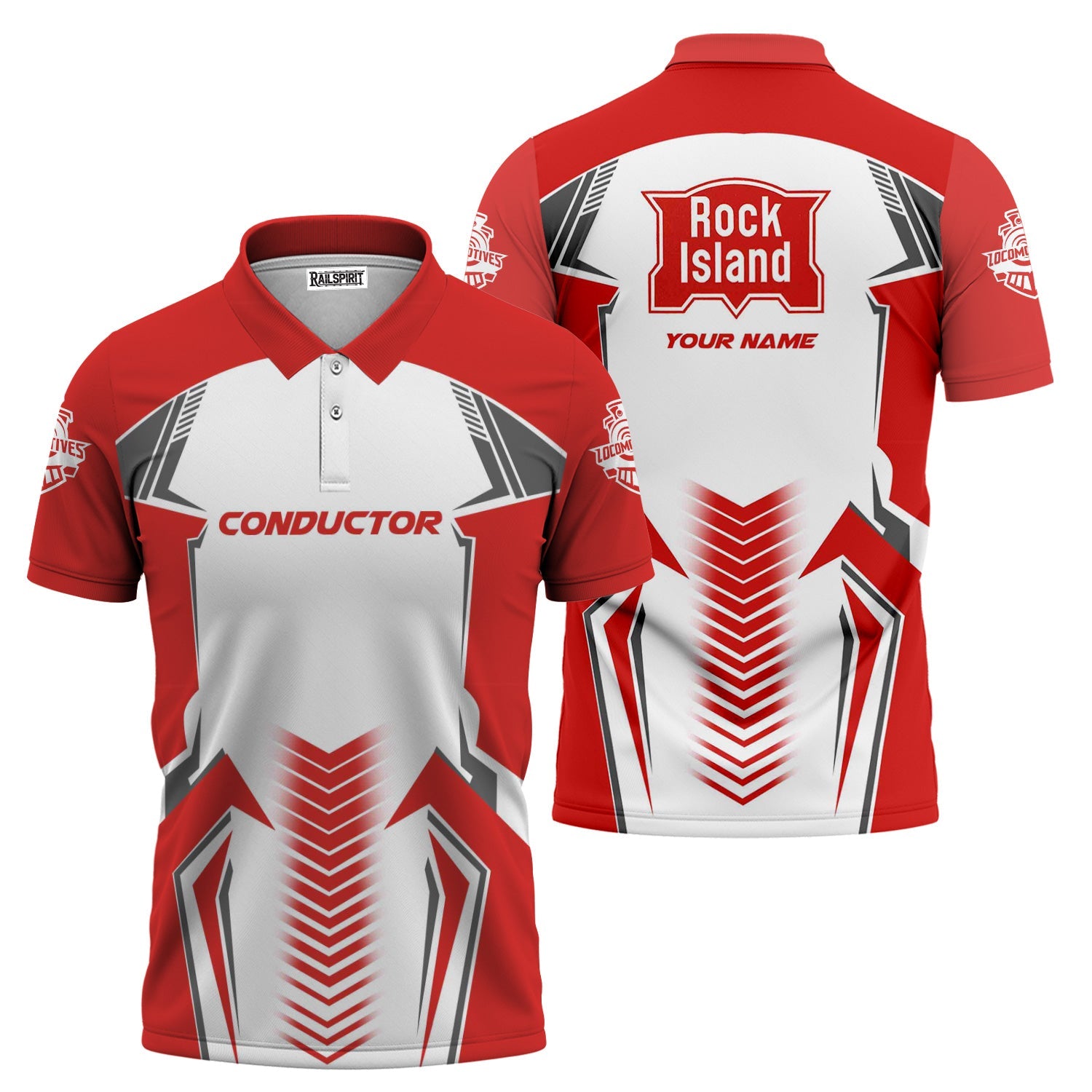 Railspirit Personalized Chicago, Rock Island and Pacific Railroad Polo Shirt Standout Style with Custom Position Rock Island Railroad Train Shirt