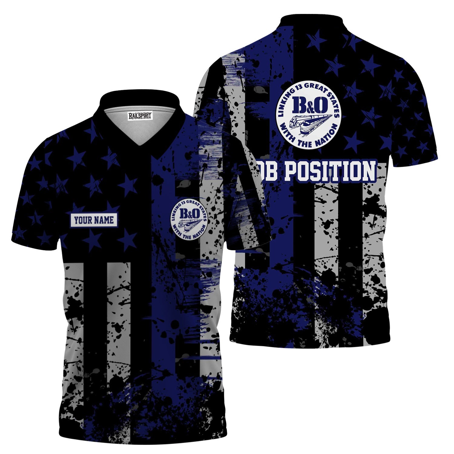 Railspirit Personalized B&O Great States Railroad Polo Shirt Artistic Paint American Flag Style Train Shirt