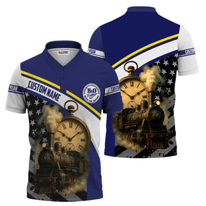 Railspirit Personalized B&O Great States Railroad Polo Shirt Classic Steam Engine With Retro Pocket Watch Shirt All Over Print