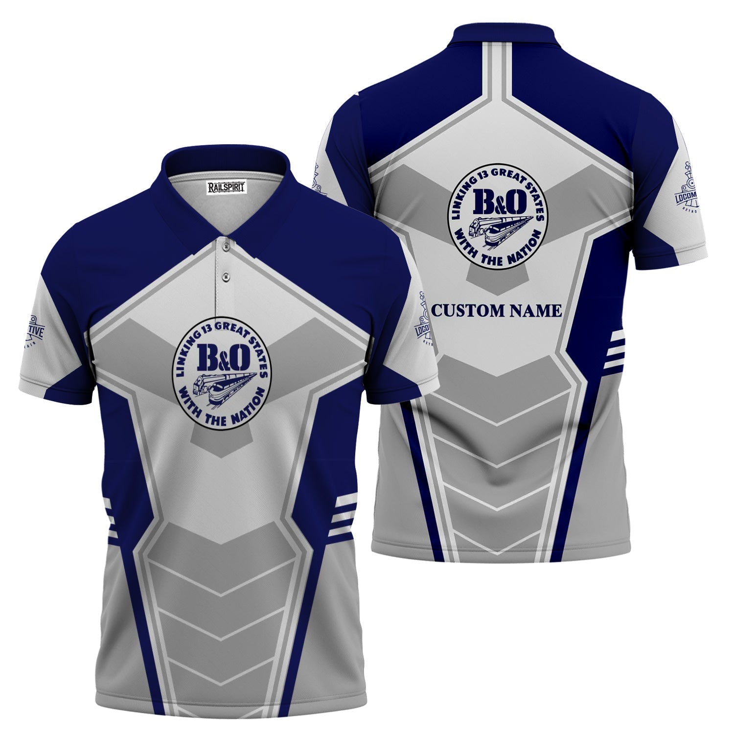 Railspirit Personalized B&O Great States Railroad Polo Shirt Engine-Inspired Style Train Shirt for Railroad Fanatic