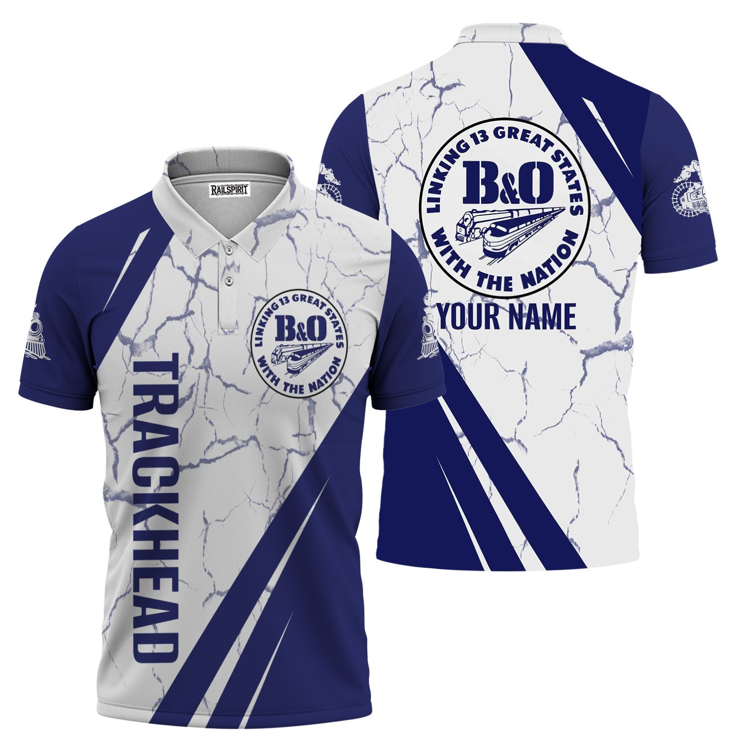 Railspirit Personalized B&O Great States Railroad Polo Shirt Crackle Texture Style Train Shirt For Trackhead