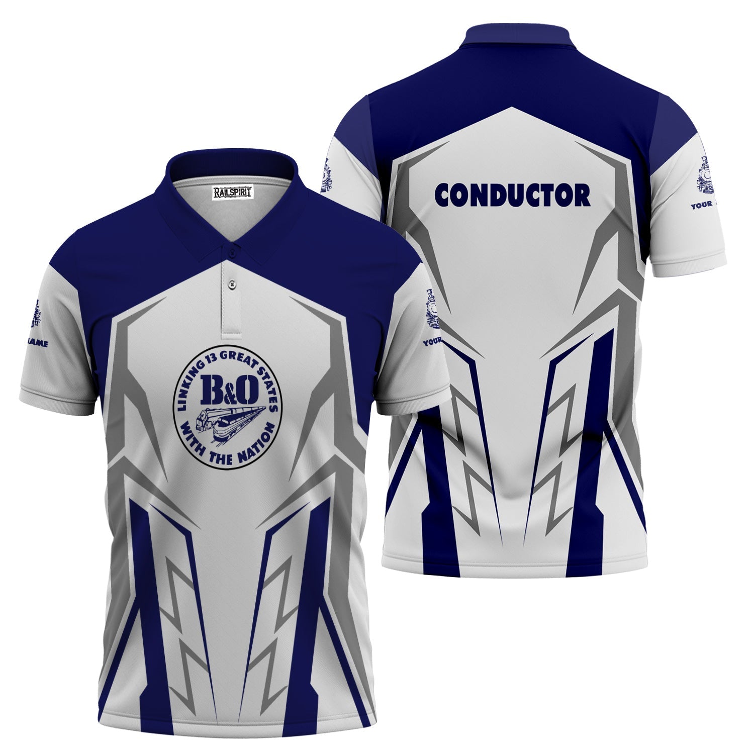 Railspirit Personalized B&O Great States Railroad Polo Shirt Futuristic Design with Custom Job Train Shirt