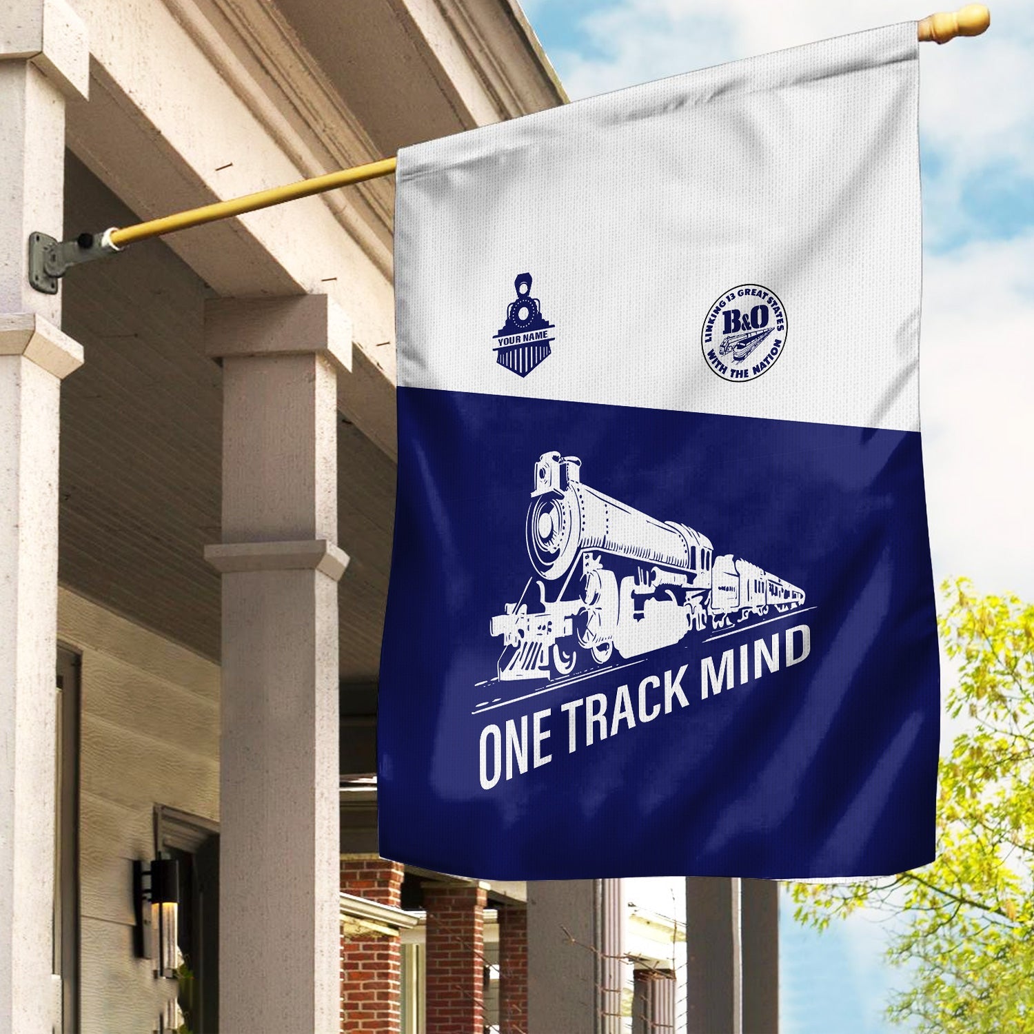 Railspirit Personalized B&O Great States Railroad Garden Flag One Track Mind Flag Gift Idea For Train Lover