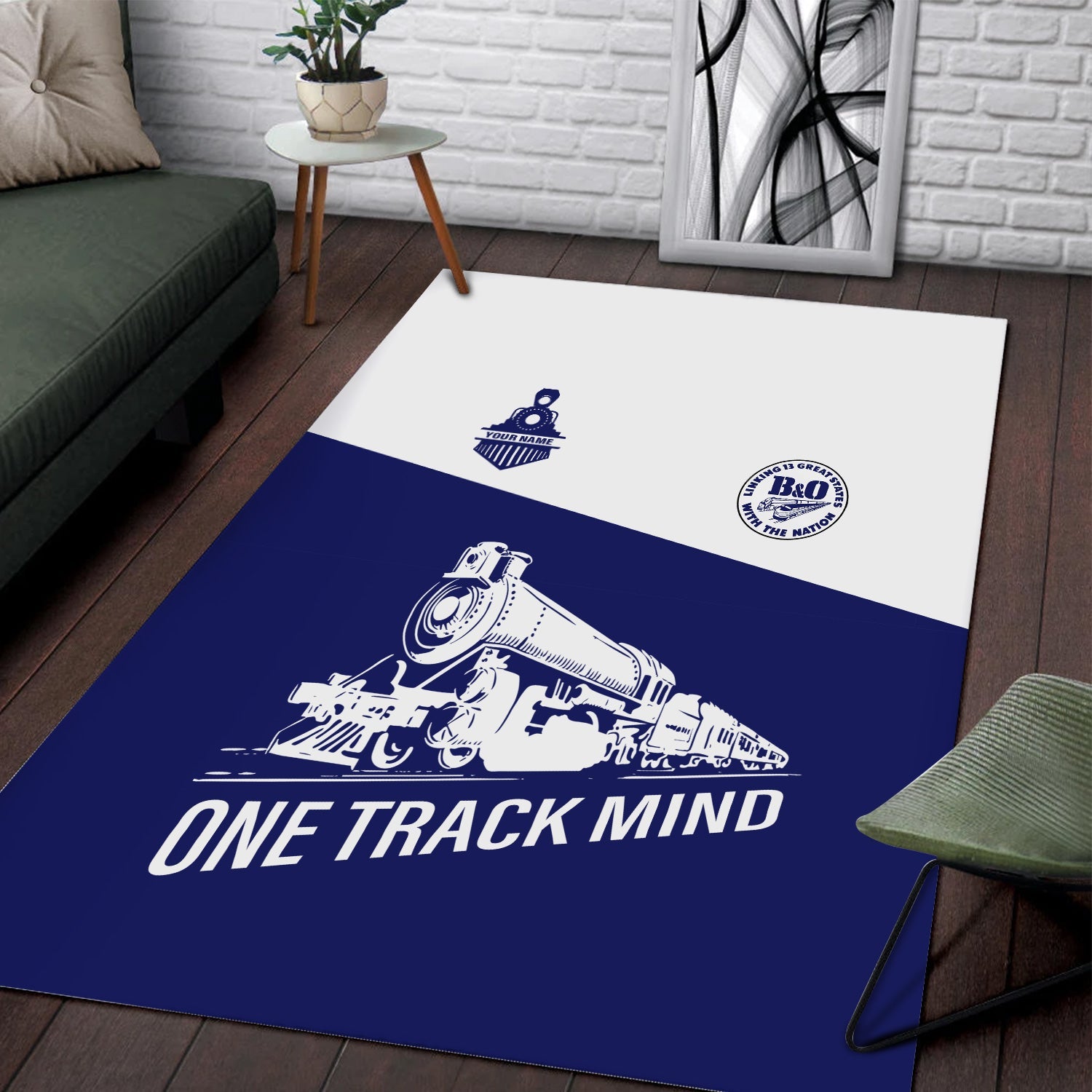 Railspirit Personalized B&O Great States Railroad Area Rug One Track Mind Train Rug Gift Idea For Train Lover