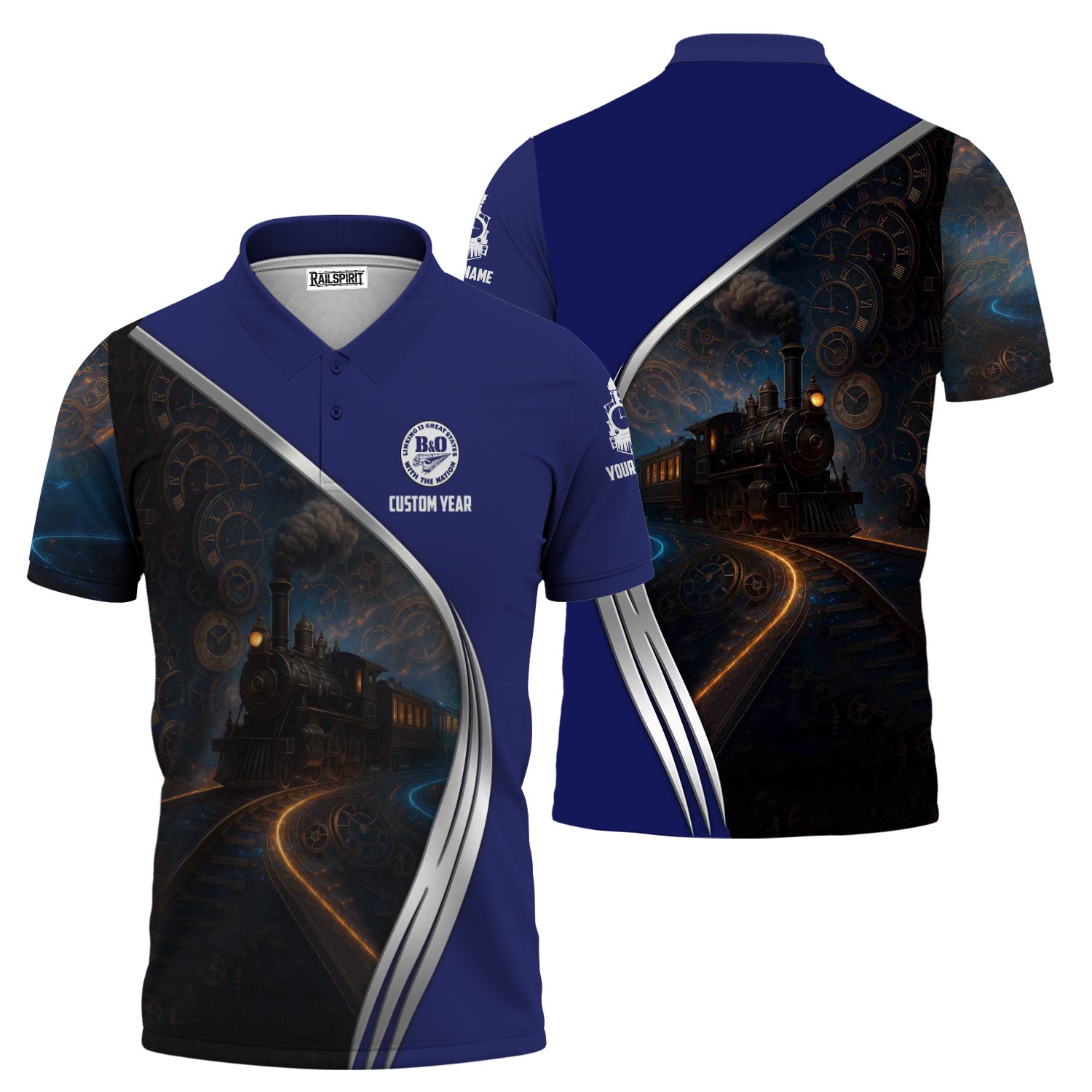 Railspirit Personalized B&O Great States Railroad Polo Shirt Steampunk Locomotive with Custom Year Train Shirt