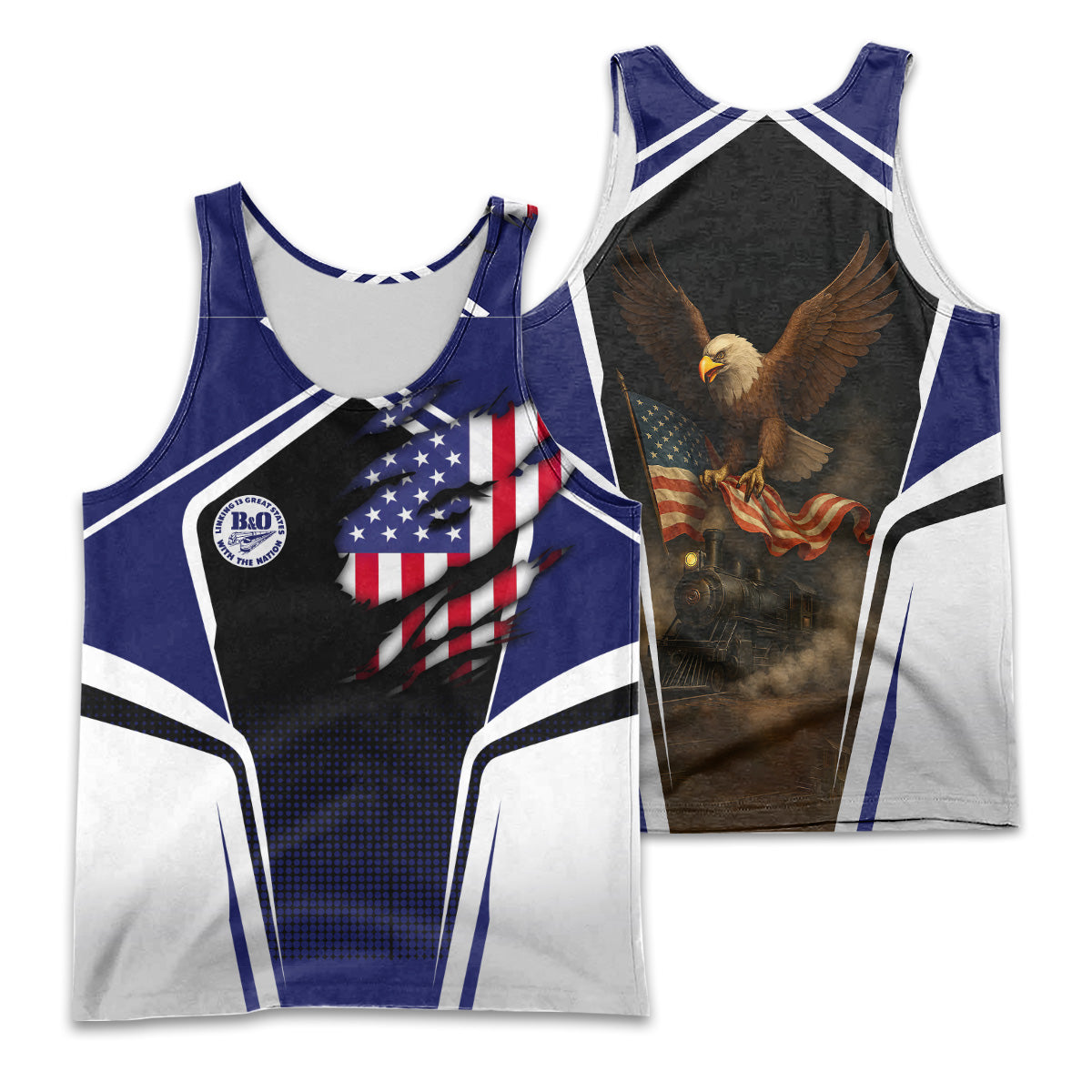 Railspirit Personalized B&O Great States Railroad Men Tank Top American Eagle Vintage Train Shirt