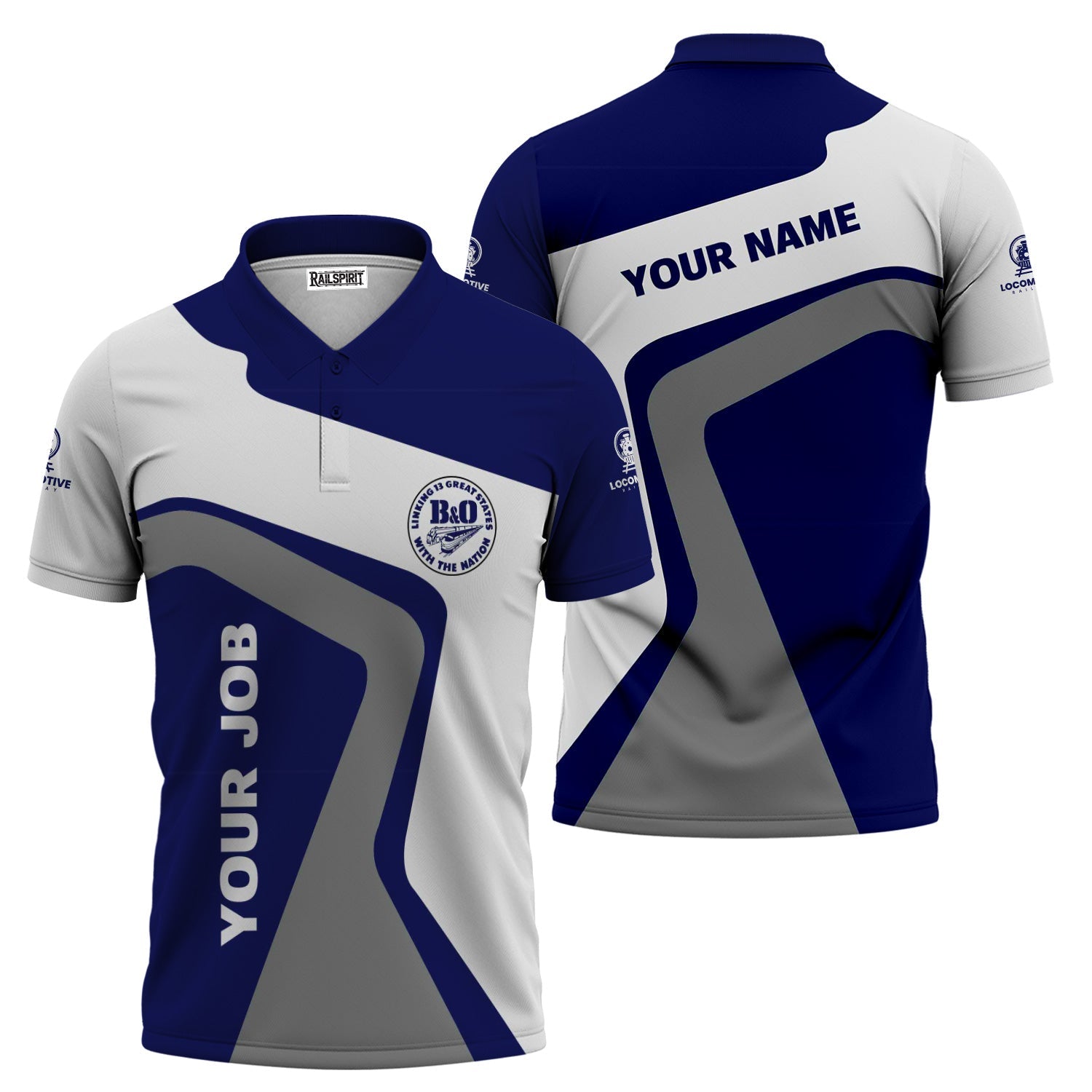 Railspirit Personalized B&O Great States Railroad Polo Shirt Unique Design with Custom Job Position Train Shirt