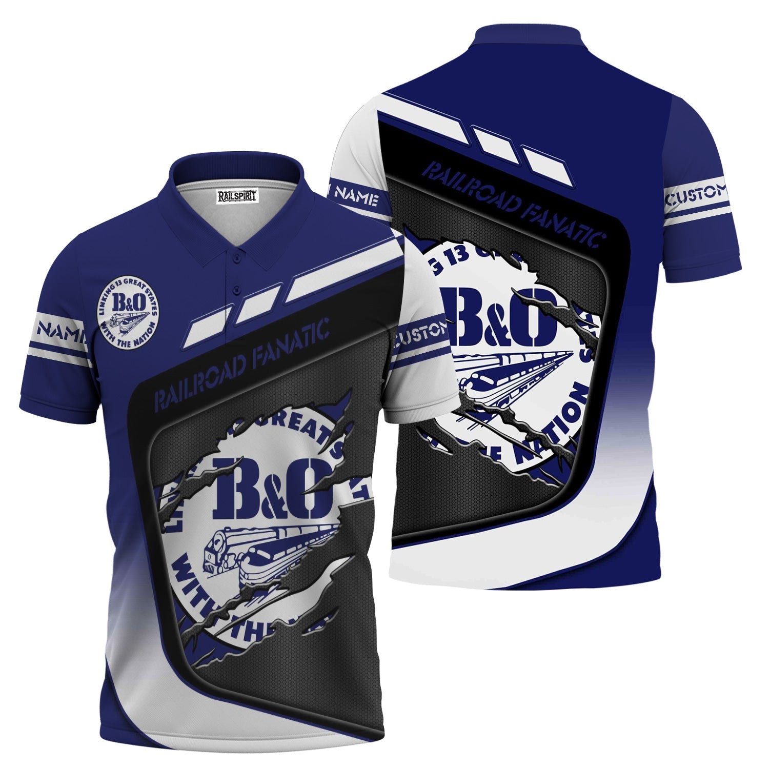 Railspirit Personalized B&O Great States Railroad Polo Shirt Ripped Texture Style Train Shirt For Railroad Fanatic
