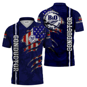 Railspirit Personalized B&O Great States Railroad Polo Shirt USA Flag Claw Art with Custom Job Train Shirt