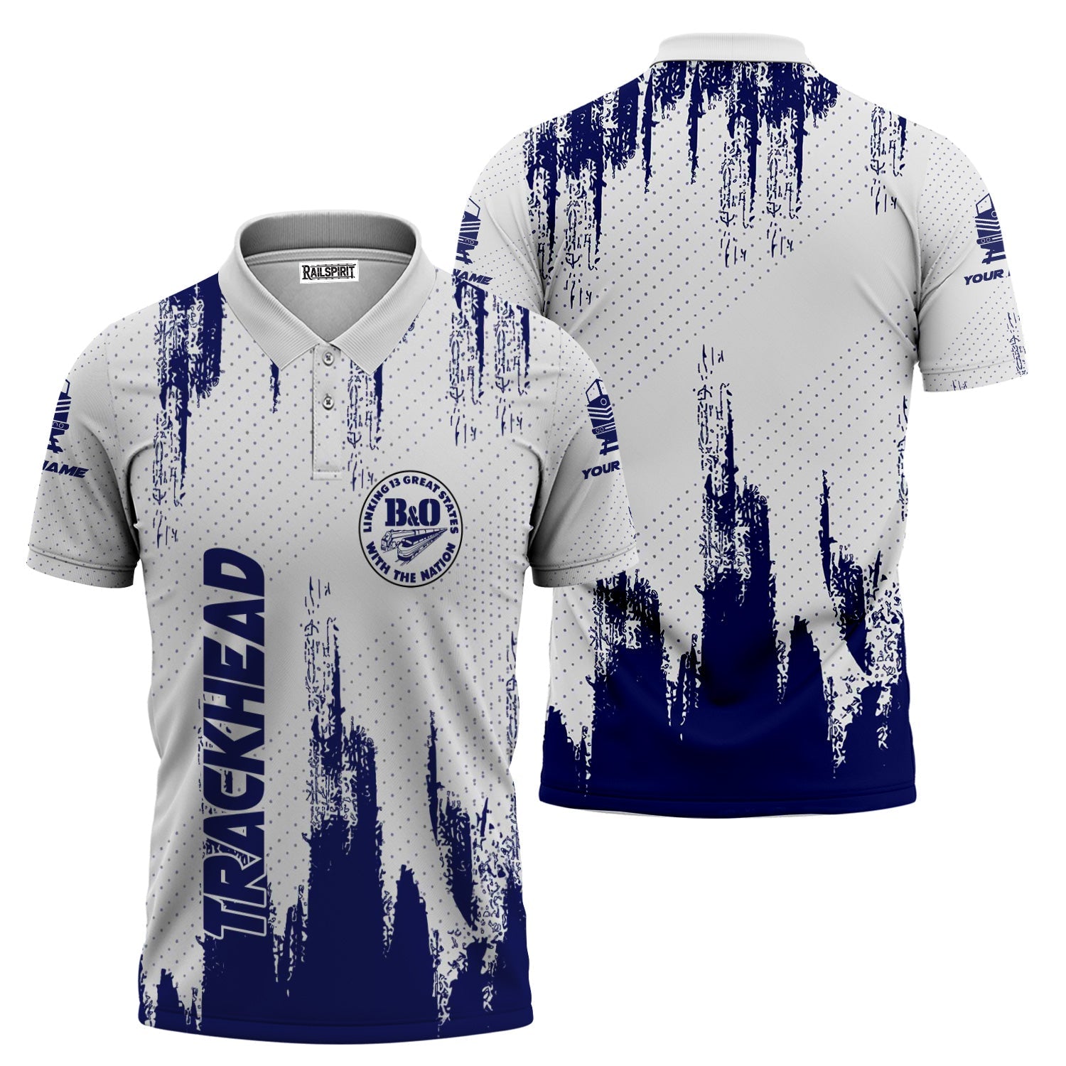 Railspirit Personalized B&O Great States Railroad Polo Shirt Paint Impact Design Train Shirt for Trackhead