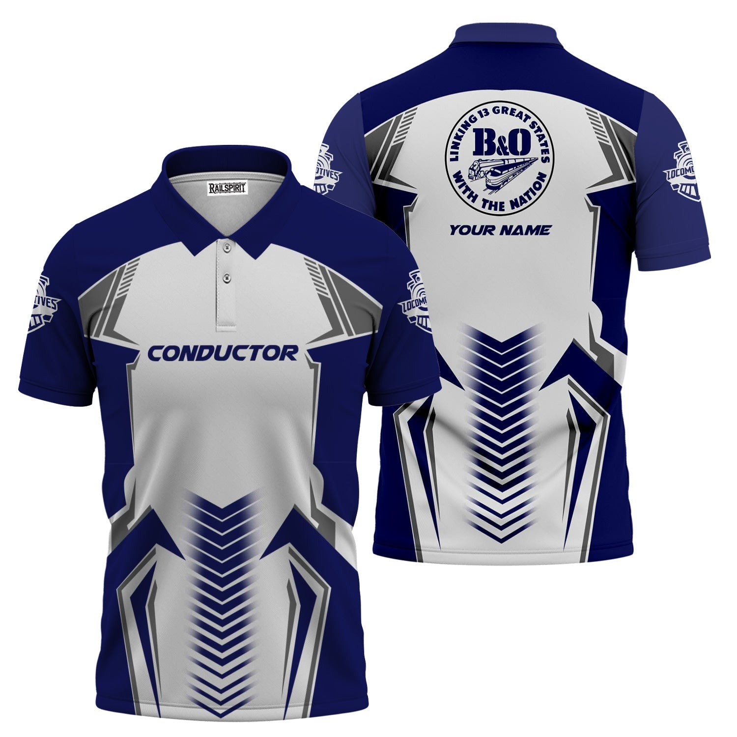 Railspirit Personalized B&O Great States Railroad Polo Shirt Standout Style with Custom Position Train Shirt