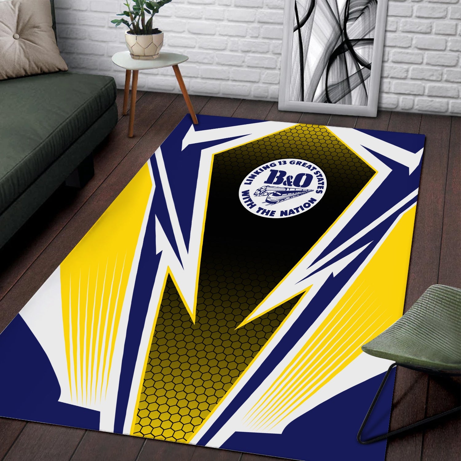 Railspirit B&O Great States Railroad Area Rug Lightning Graphic Style Rug Gift Idea For Train Lover