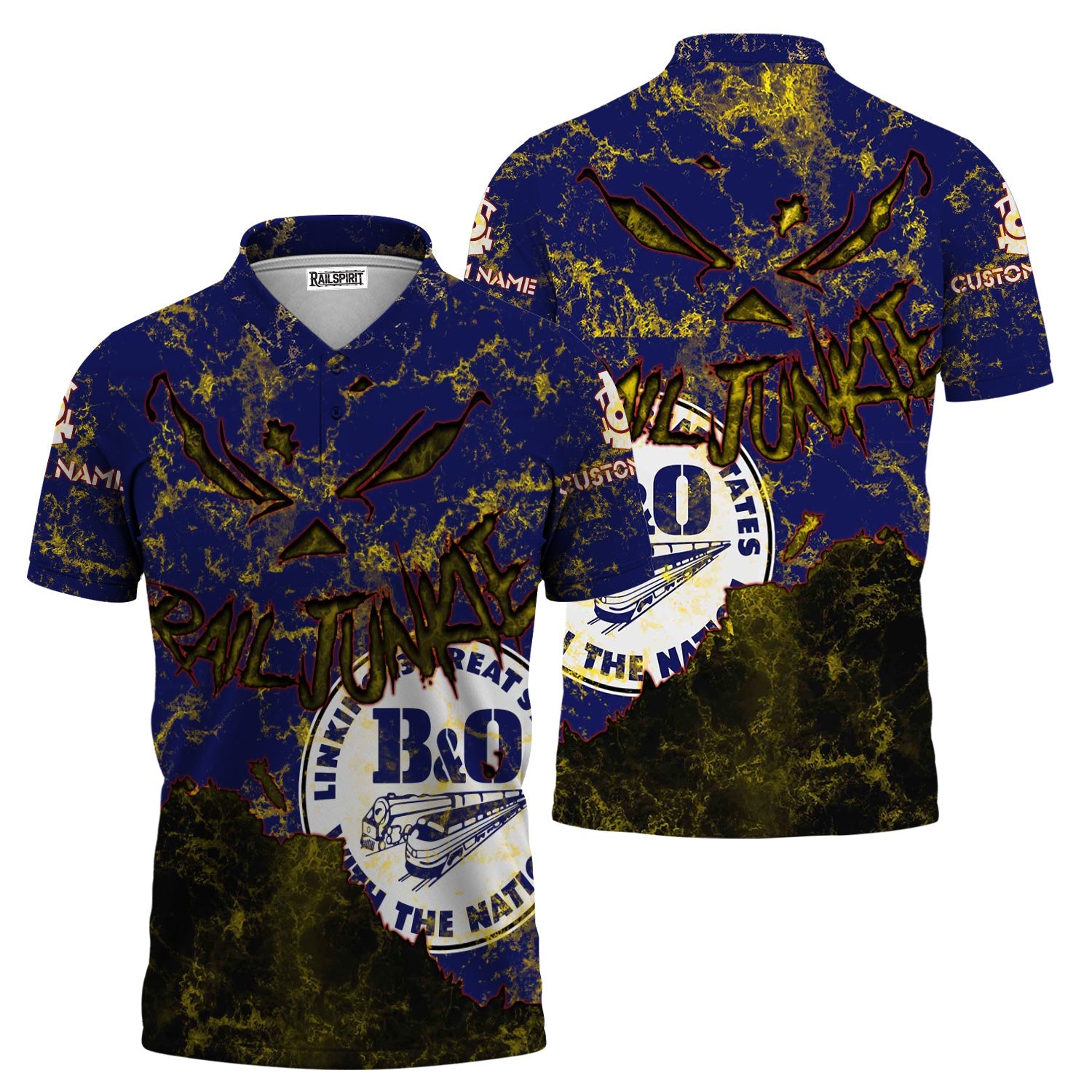Railspirit Personalized B&O Great States Railroad Polo Shirt Torn Graphic Style Train Shirt For Rail Junkie