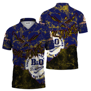 Railspirit Personalized B&O Great States Railroad Polo Shirt Torn Graphic Style Train Shirt For Rail Junkie