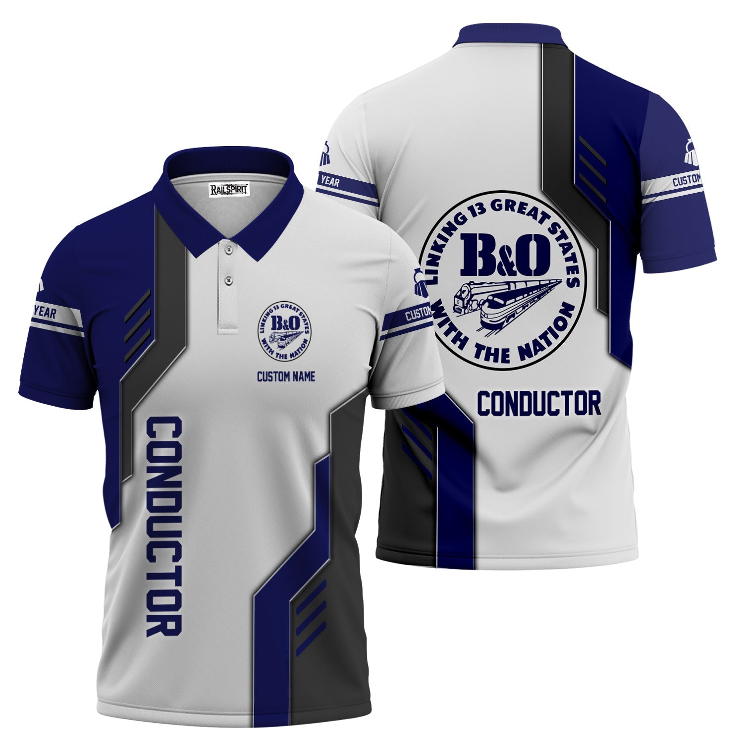 Railspirit Personalized B&O Great States Railroad Polo Shirt Unique Railway Style with Custom Job Train Shirt