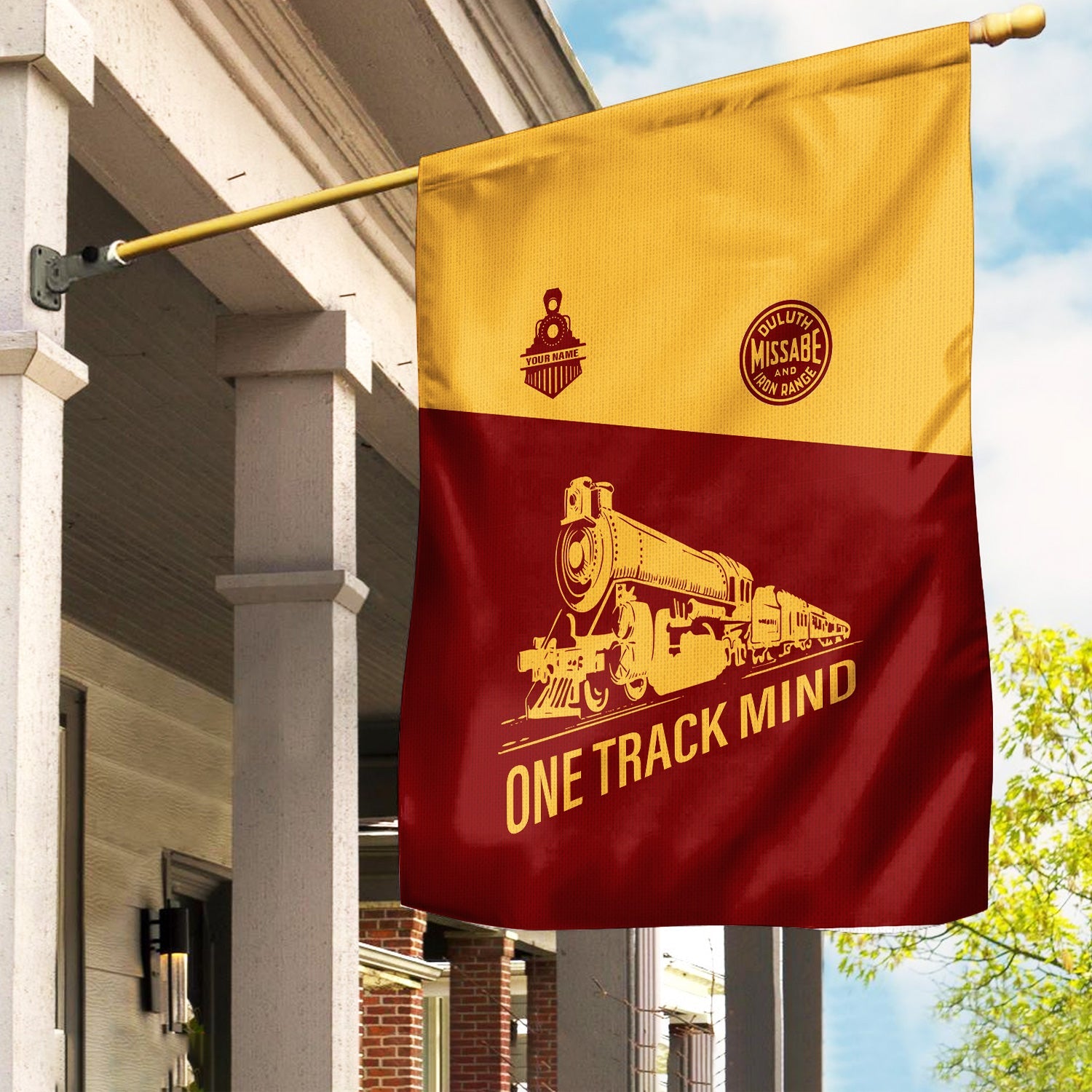 Railspirit Personalized Duluth, Missabe, & Iron Range Railroad Garden Flag One Track Mind Flag Gift Idea For Train Lover