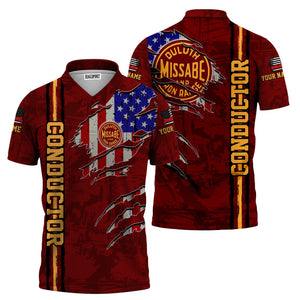 Railspirit Personalized Duluth, Missabe, & Iron Range Railroad Polo Shirt USA Flag Claw Art with Custom Job Train Shirt
