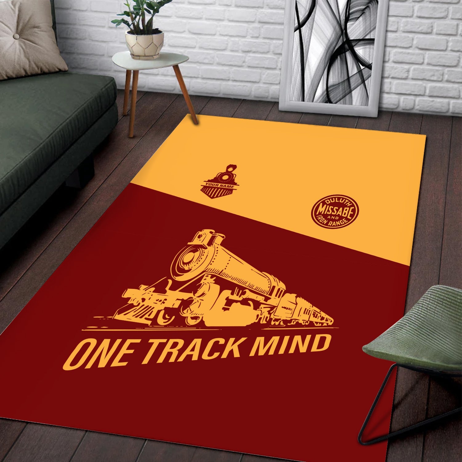 Railspirit Personalized Duluth, Missabe, & Iron Range Railroad Area Rug One Track Mind Train Rug Gift Idea For Train Lover