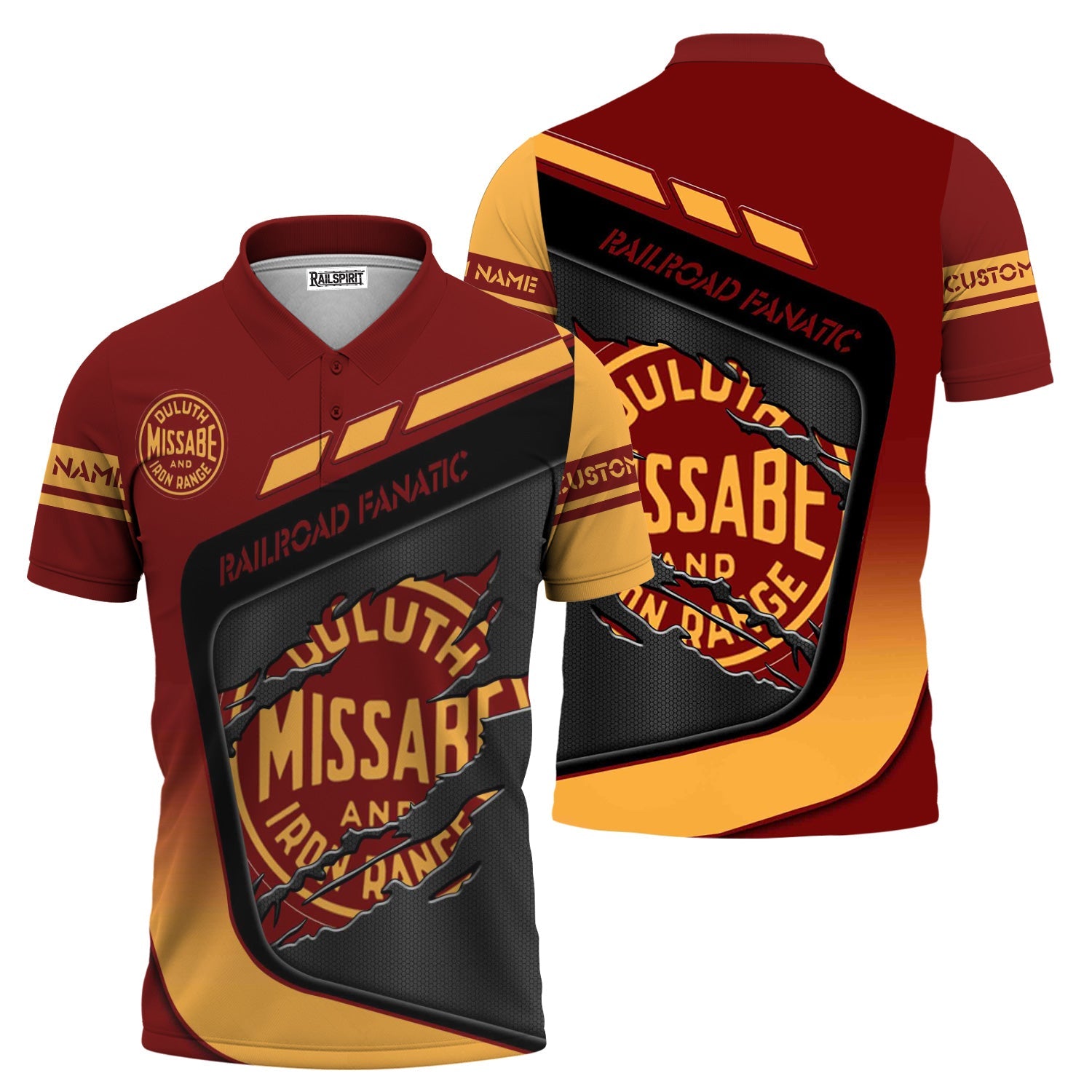 Railspirit Personalized Duluth, Missabe, & Iron Range Railroad Polo Shirt Ripped Texture Style Train Shirt For Railroad Fanatic
