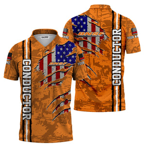 Railspirit Personalized BNSF Railway Polo Shirt USA Flag Claw Art with Custom Job Train Shirt