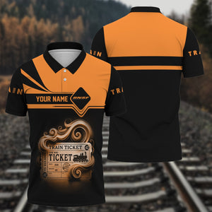 Railspirit Custom Name BNSF Railway Polo Shirt American Train Ticket Printed Shirt