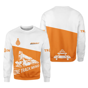 Railspirit Personalized BNSF Railway Sweatshirt One Track Mind Train Sweater Gift Idea For Train Lover