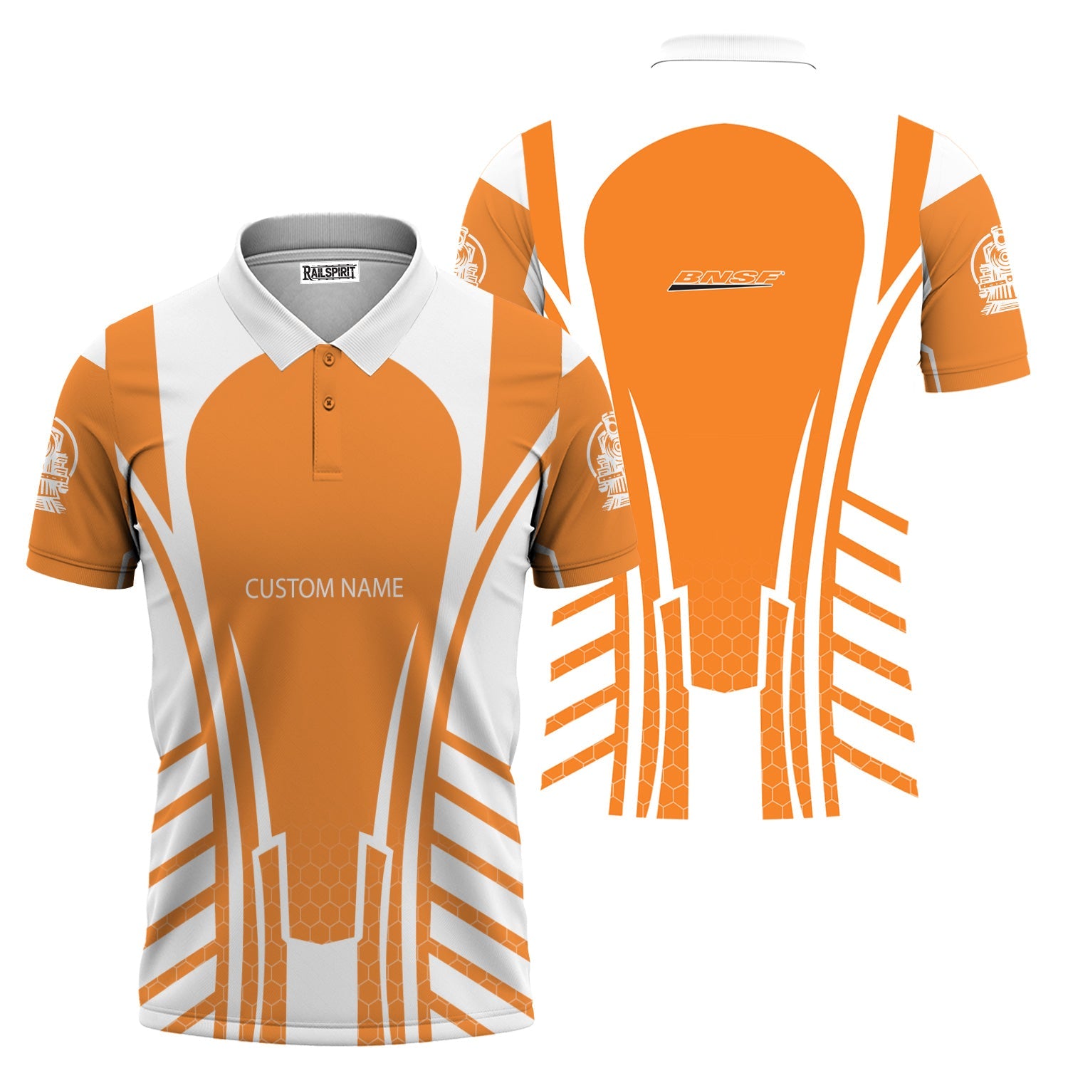 Railspirit Personalized BNSF Railway Polo Shirt Striped Railroad Style Train Shirt All Over Print