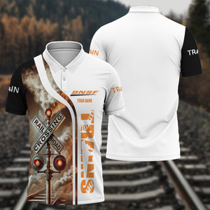 Railspirit Personalized BNSF Railway Polo Shirt Crossing Railroad Sign American Locomotive Train Shirt All Over Print