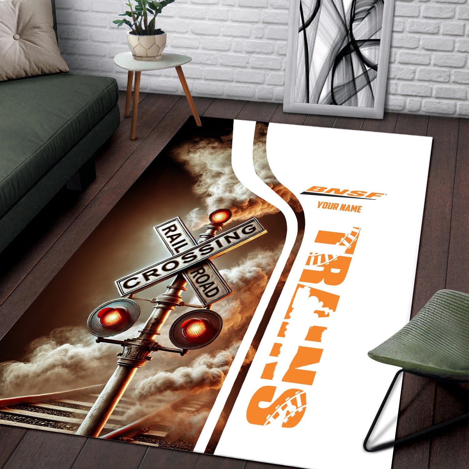 Railspirit Personalized BNSF Railway Area Rug Railroad Crossing Sign Rug All Over Print