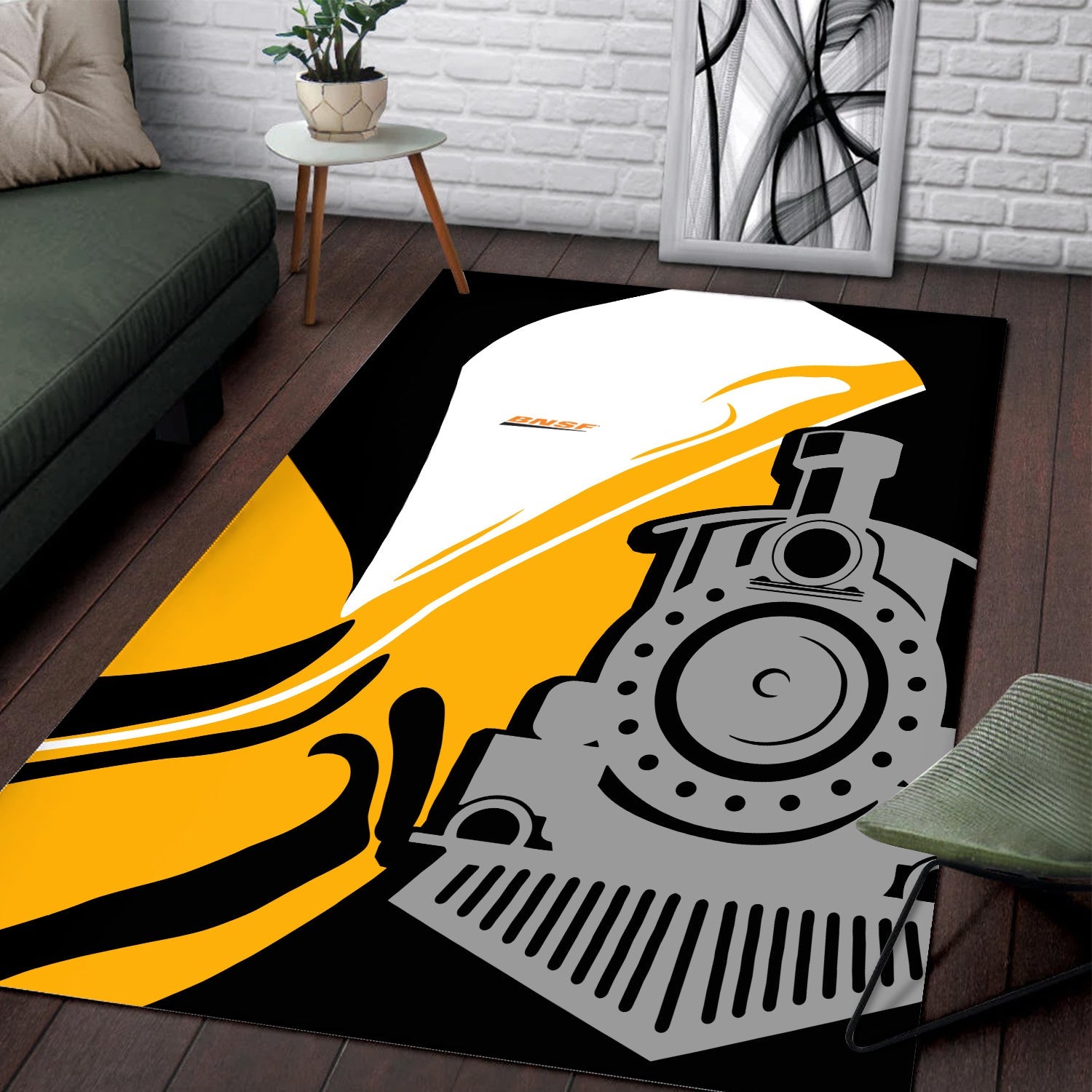 Railspirit BNSF Railway Area Rug Flame-Inspired Style Rug Gift Idea For Train Lovers
