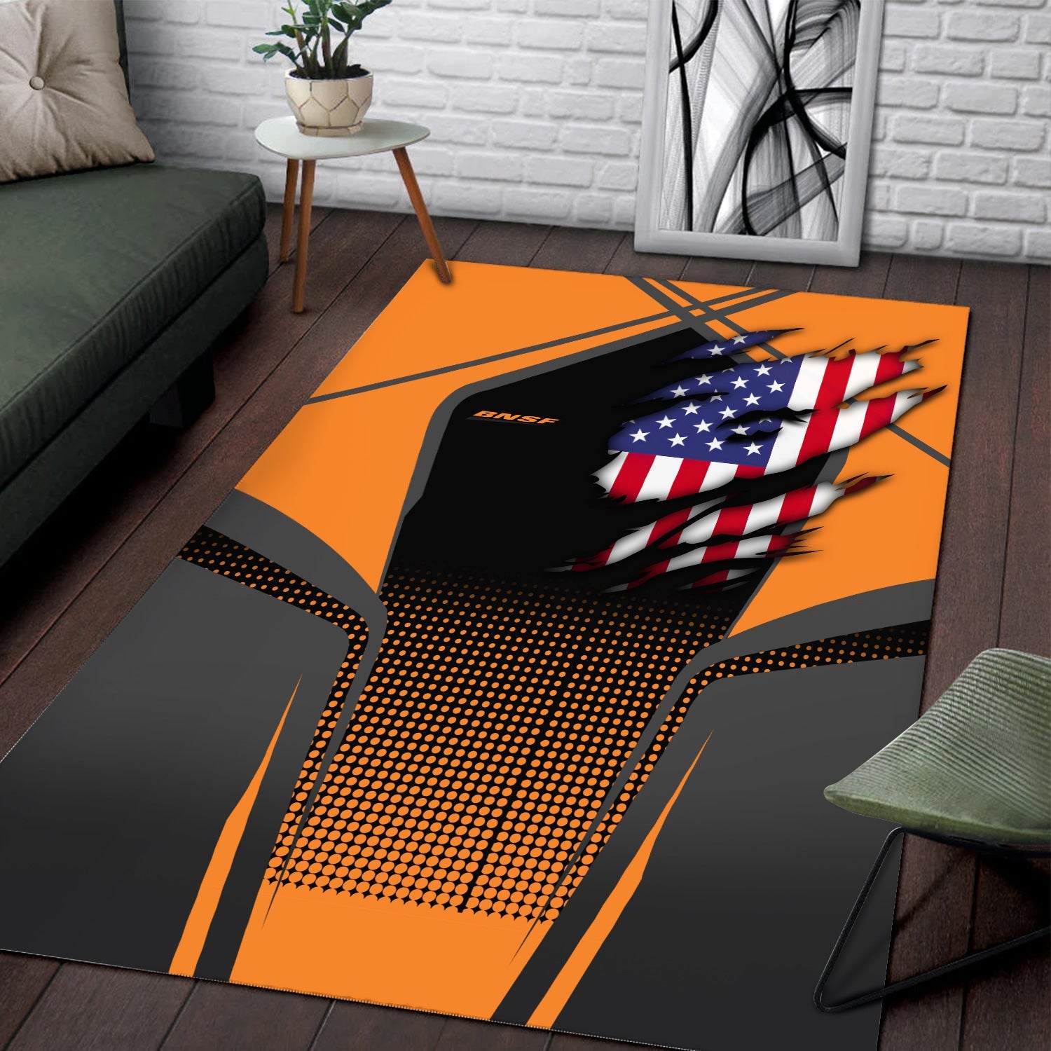 Railspirit Personalized BNSF Railway Area Rug American Eagle Vintage Train Rug