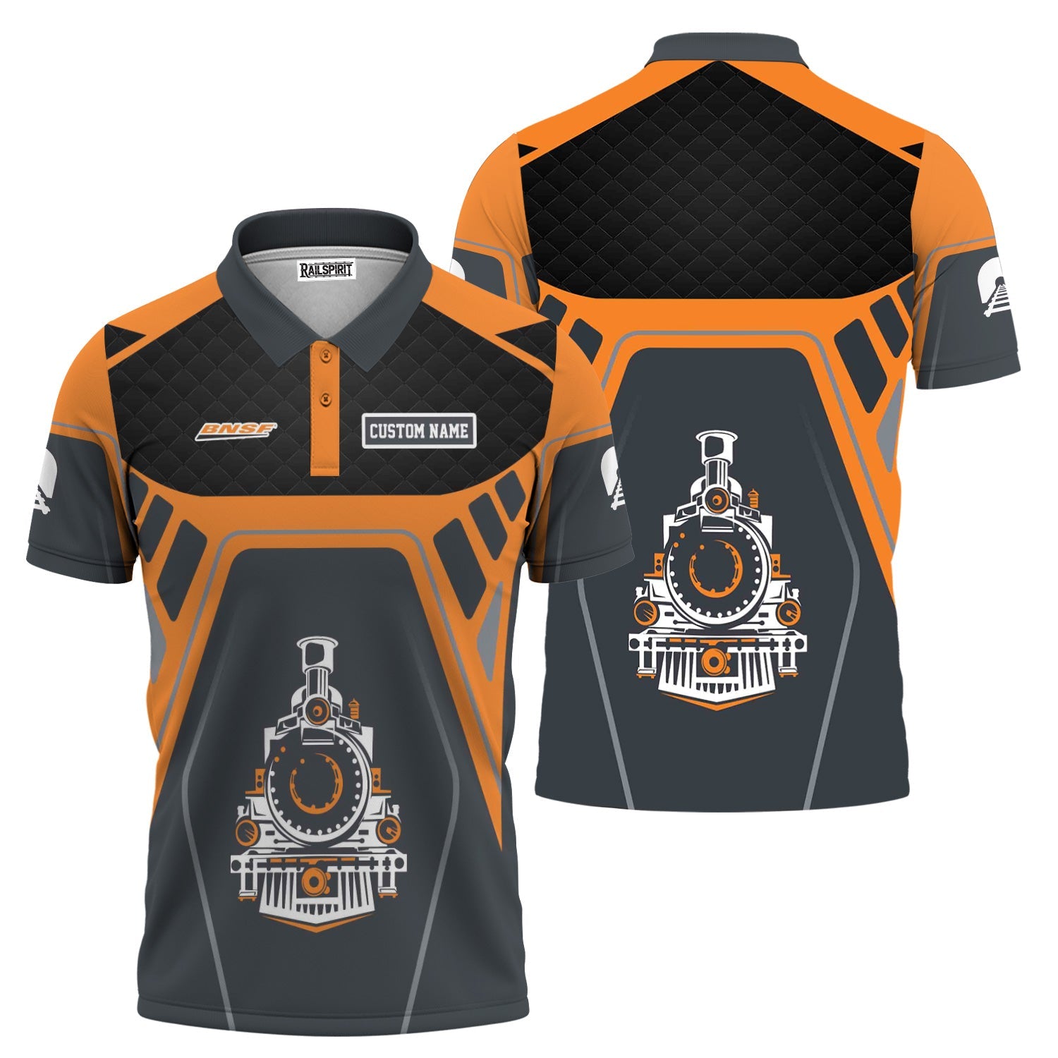 Railspirit Personalized BNSF Railway Polo Shirt Steam Locomotive Engine Graphic Train Shirt All Over Print
