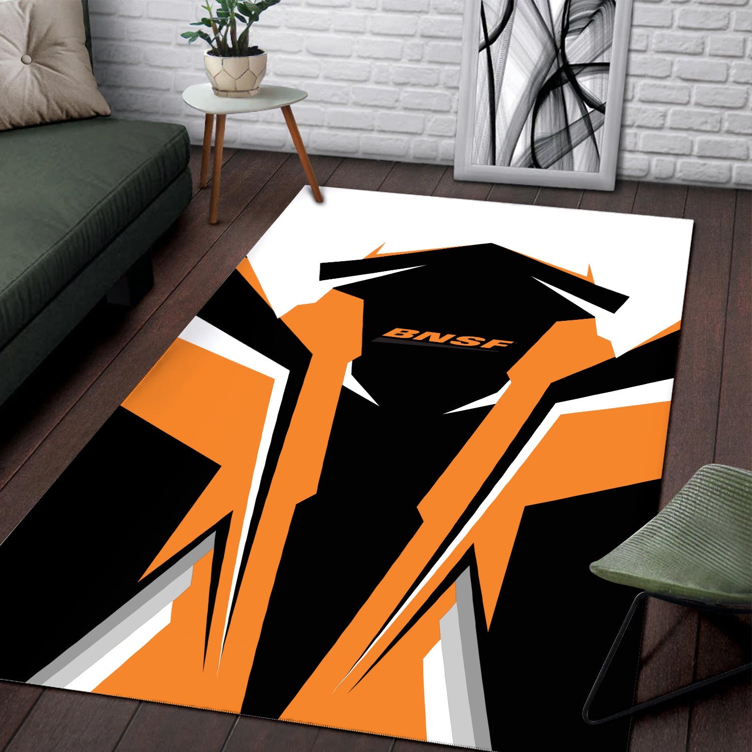 Railspirit Personalized BNSF Railway Area Rug Strong Line Style  Train Area Rug Gift Idea For Train Lover