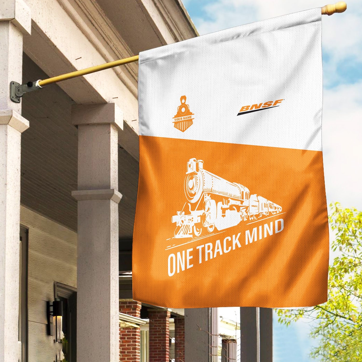 Railspirit Personalized BNSF Railway Garden Flag One Track Mind Flag Gift Idea For Train Lover