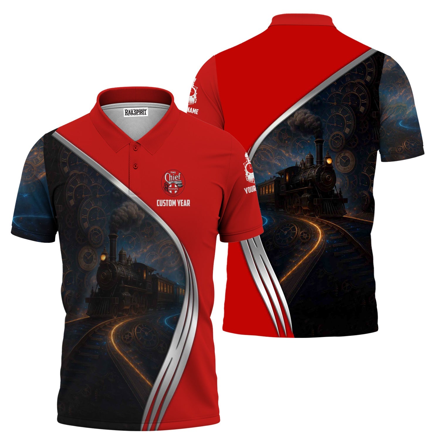 Railspirit Personalized The Chief Santa Fe Railroad Polo Shirt Steampunk Locomotive with Custom Year Train Shirt