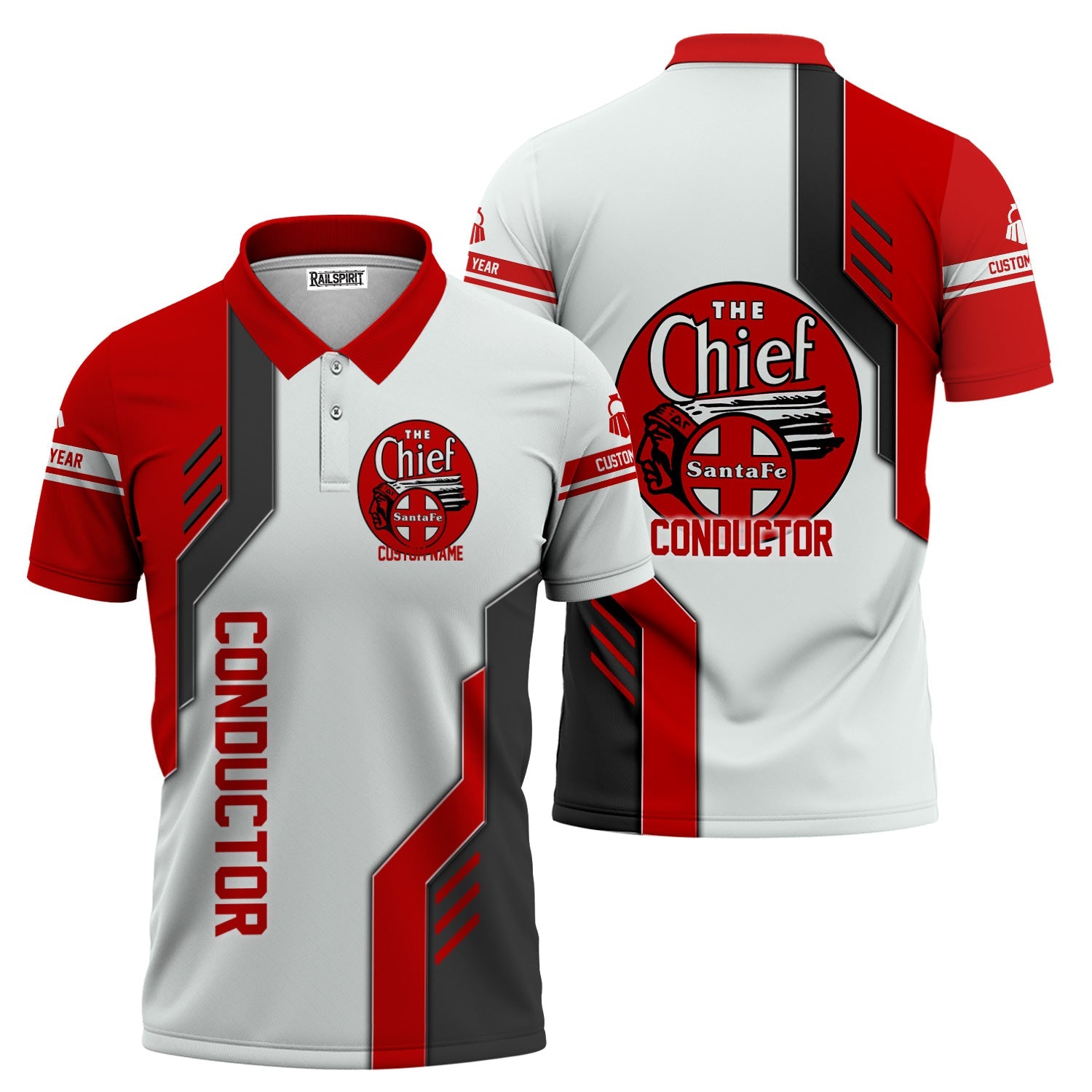 Railspirit Personalized The Chief Santa Fe Railroad Polo Shirt Unique Railway Style with Custom Job Train Shirt