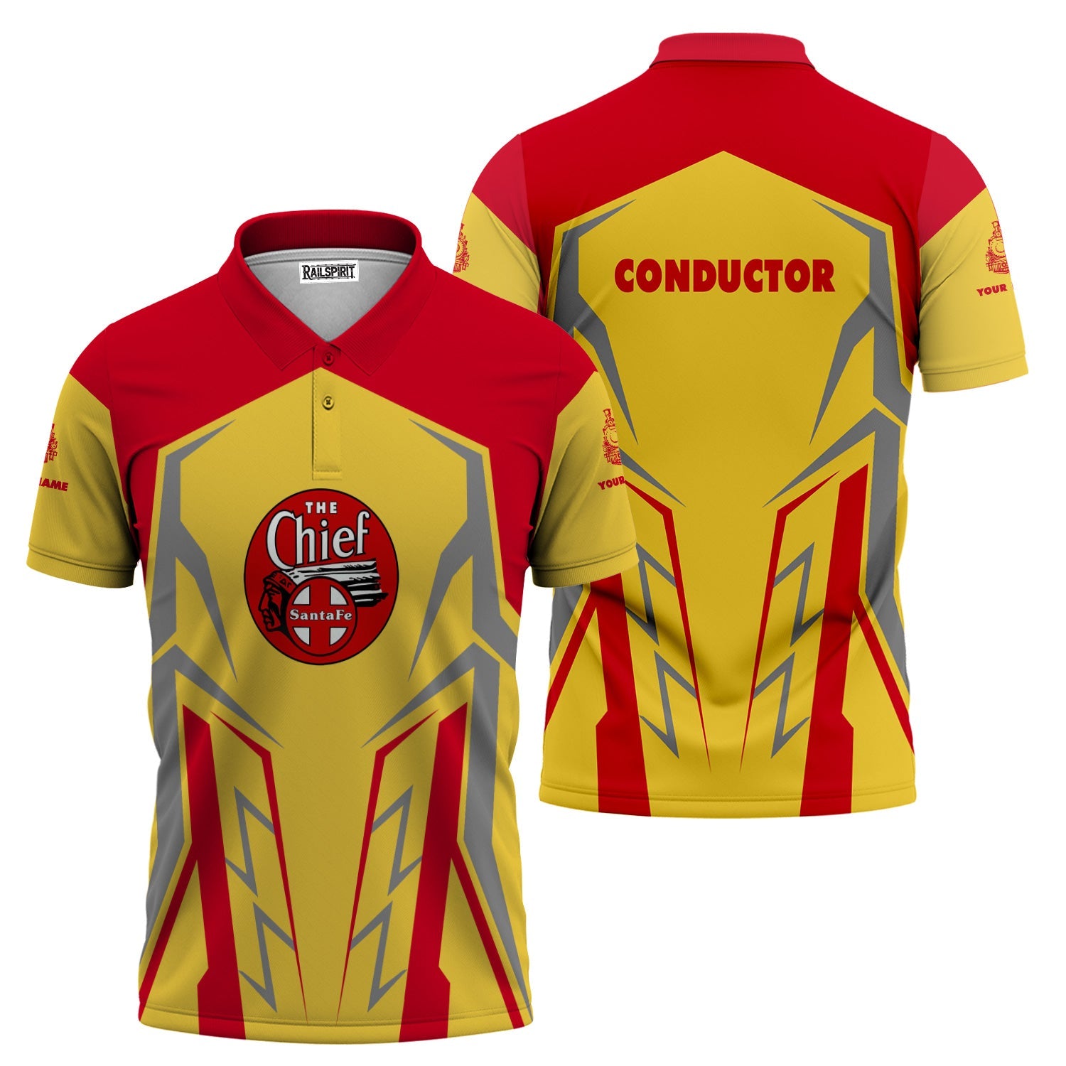 Railspirit Personalized The Chief Santa Fe Railroad Polo Shirt Futuristic Design with Custom Job Train Shirt