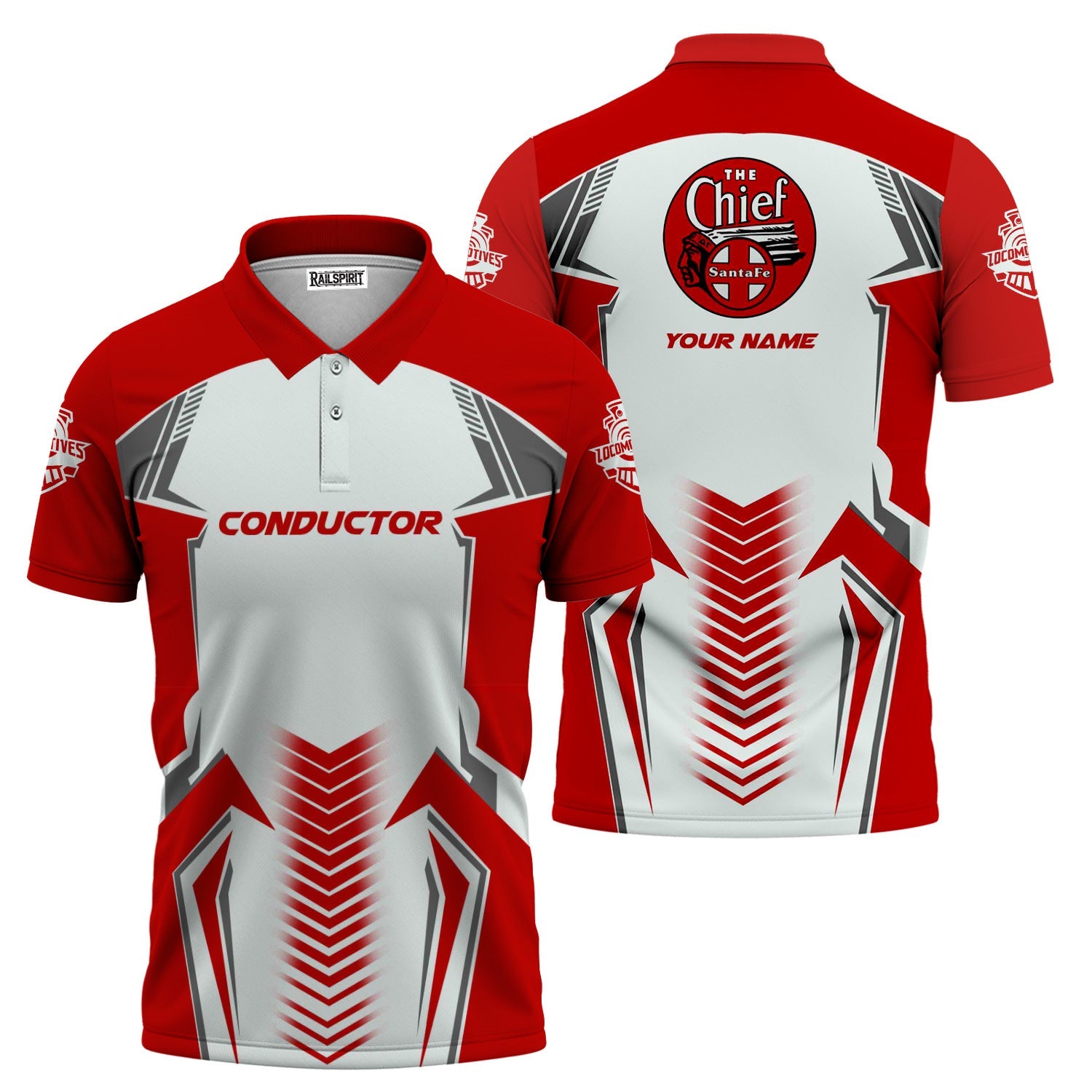 Railspirit Personalized The Chief Santa Fe Railroad Polo Shirt Standout Style with Custom Position Train Shirt