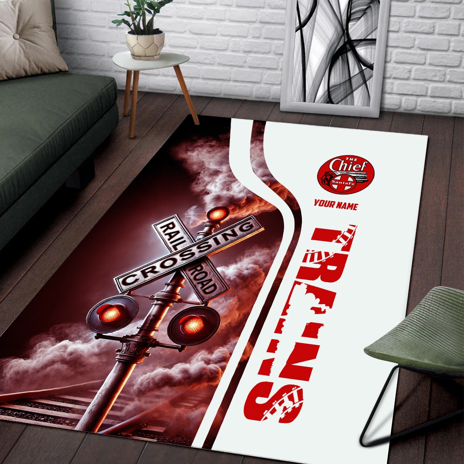 Railspirit Personalized The Chief Santa Fe Railroad Area Rug Railroad Crossing Sign Rug All Over Print