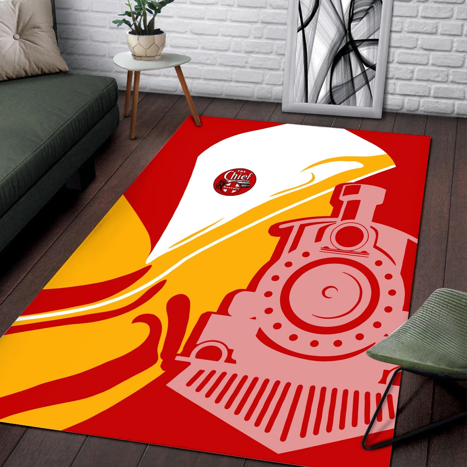 Railspirit The Chief Santa Fe Railroad Area Rug Flame-Inspired Style Rug Gift Idea For Train Lovers