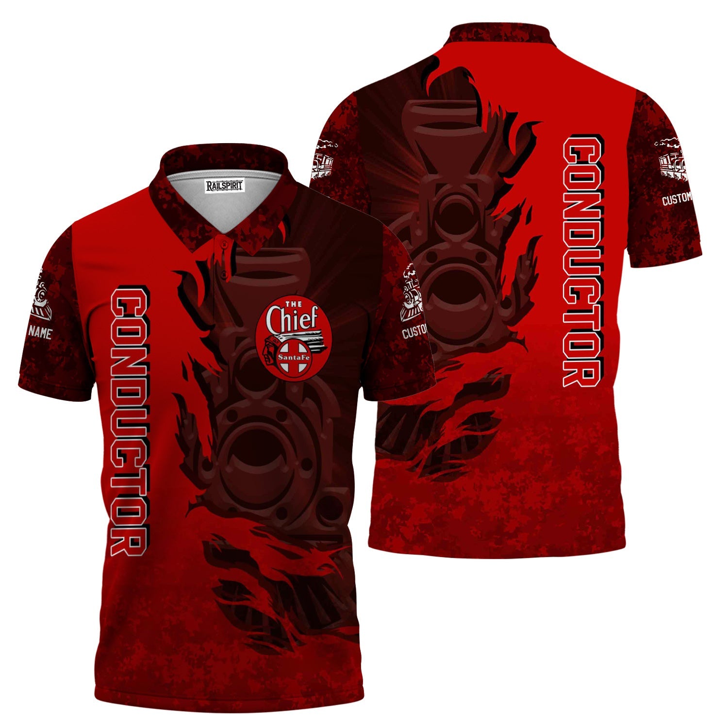 Railspirit Personalized The Chief Santa Fe Railroad Polo Shirt Blazing Style with Custom Position Train Shirt