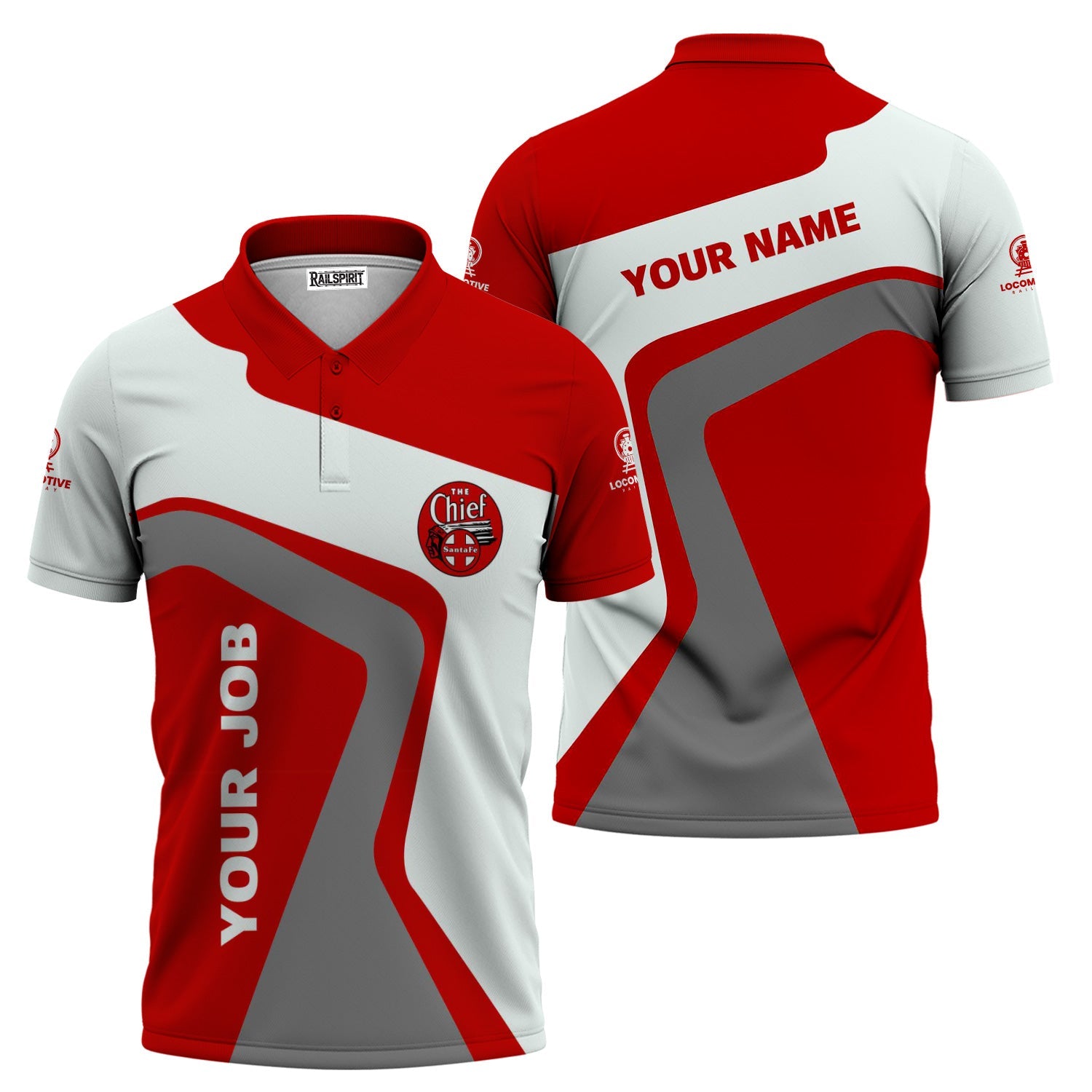 Railspirit Personalized The Chief Santa Fe Railroad Polo Shirt Unique Design with Custom Job Position Train Shirt