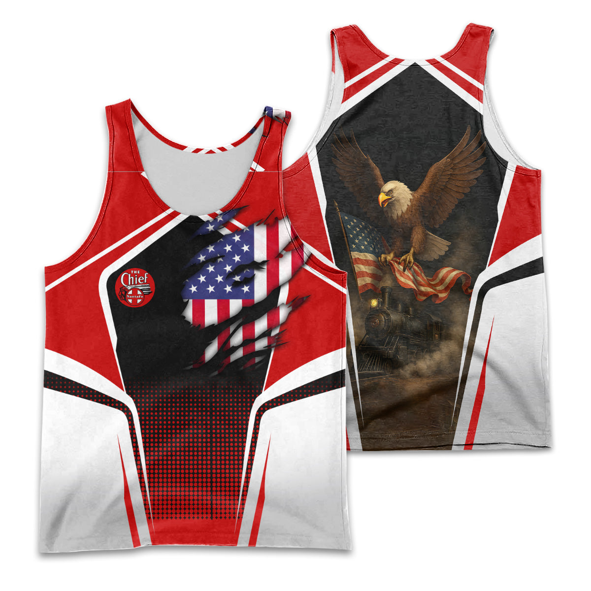 Railspirit Personalized The Chief Santa Fe Railroad Men Tank Top American Eagle Vintage Train Shirt