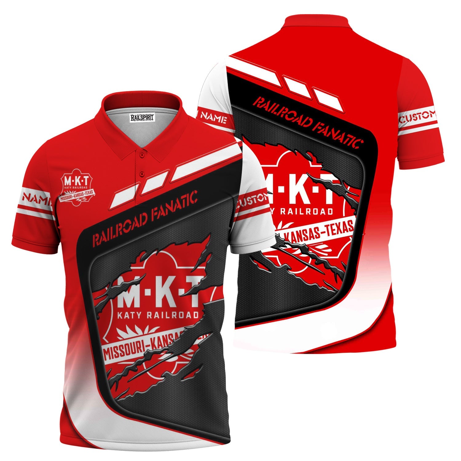 Railspirit Personalized Katy Railroad Polo Shirt Ripped Texture Style Train Shirt For Railroad Fanatic