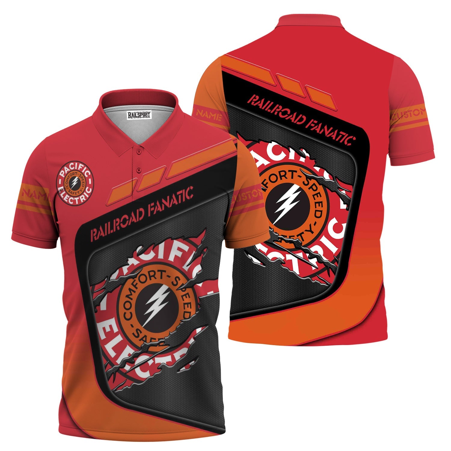Railspirit Personalized Pacific Electric Railroad Polo Shirt Ripped Texture Style Train Shirt For Railroad Fanatic