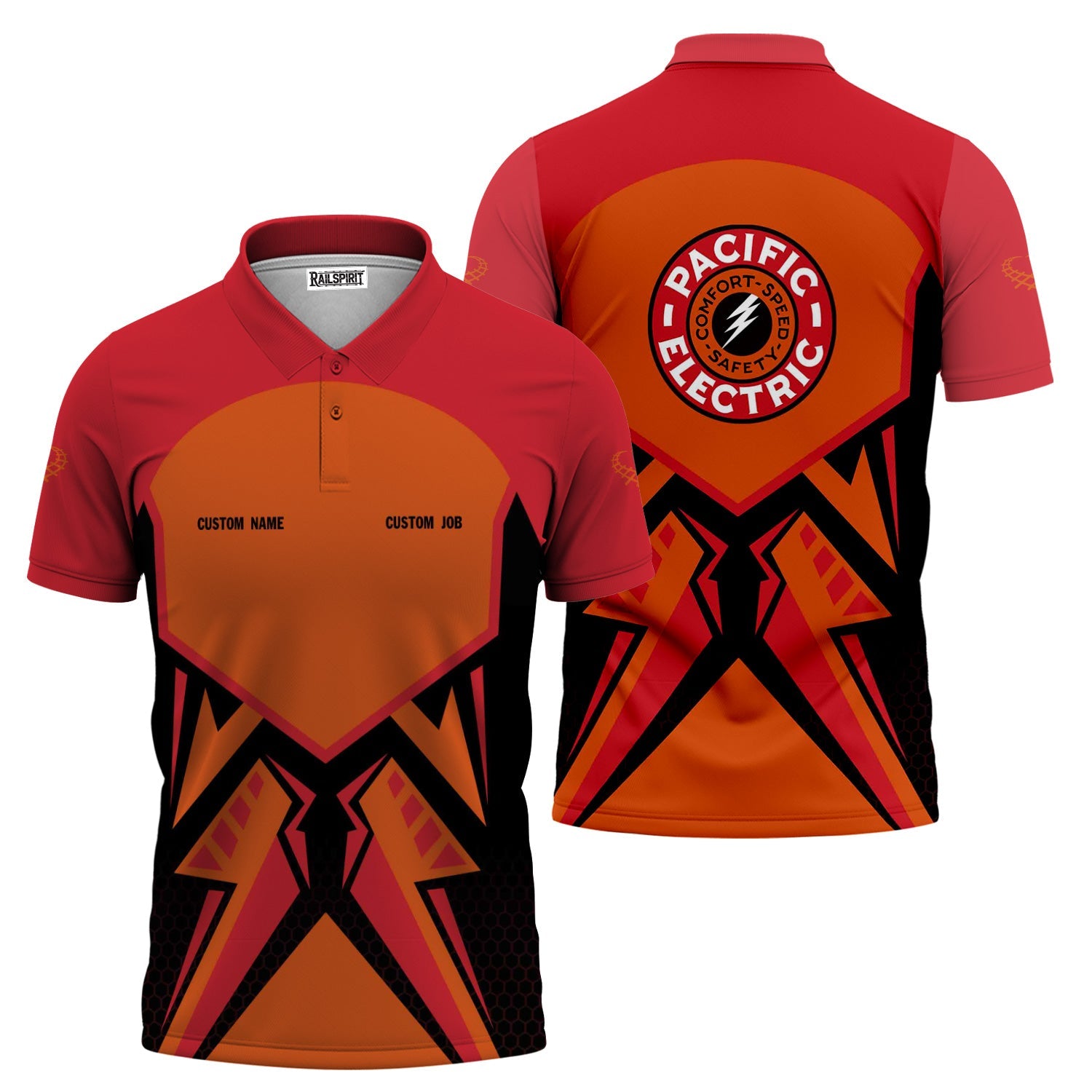 Railspirit Personalized Pacific Electric Railroad Polo Shirt Vibriant Style with Custom Position Train Shirt