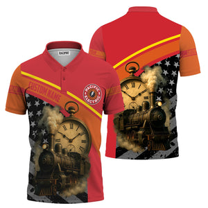 Railspirit Personalized Pacific Electric Railroad Polo Shirt Classic Steam Engine With Retro Pocket Watch Shirt All Over Print
