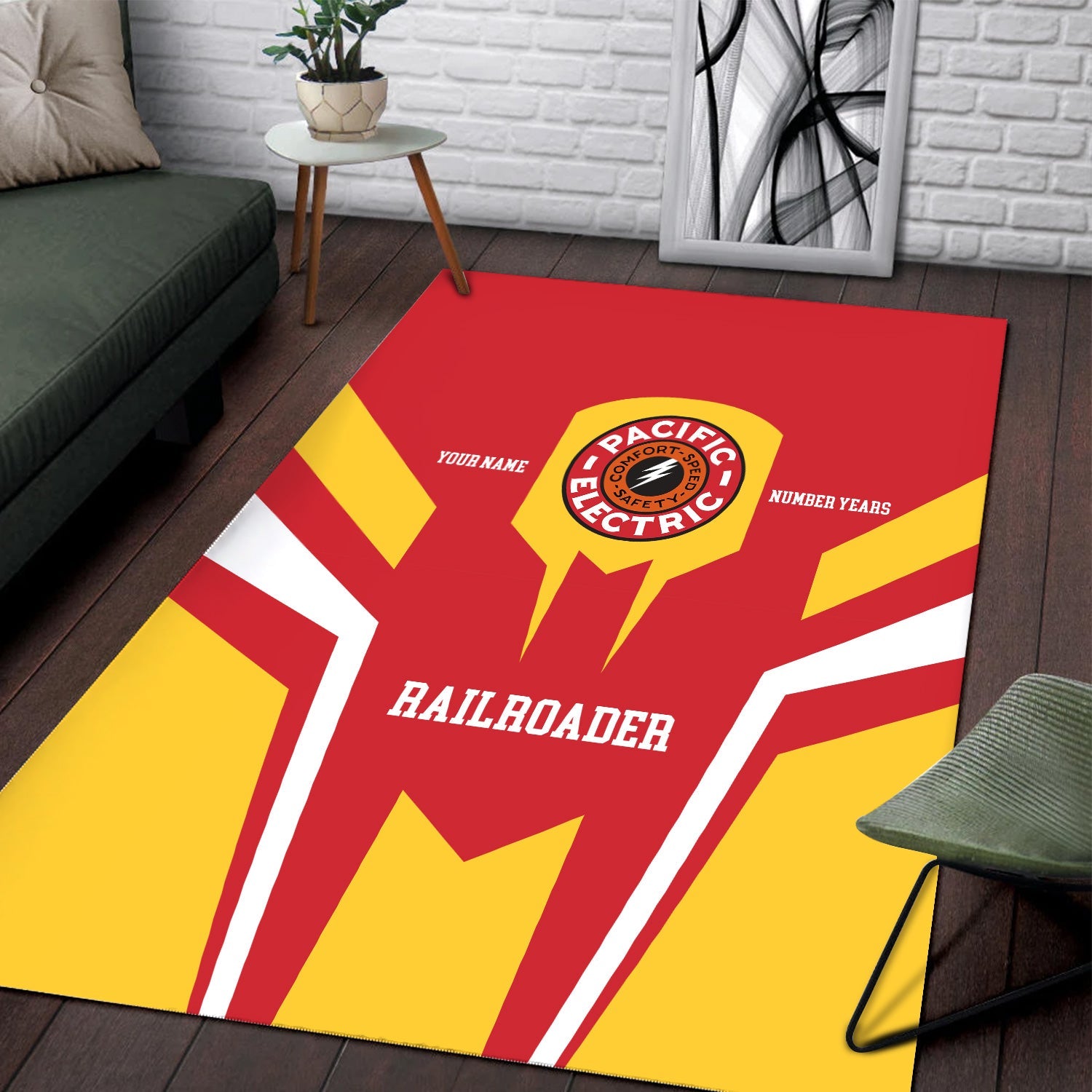 Railspirit Personalized Pacific Electric Railroad Area Rug Custom Year Railroader Rug Gift Idea For Train Lover