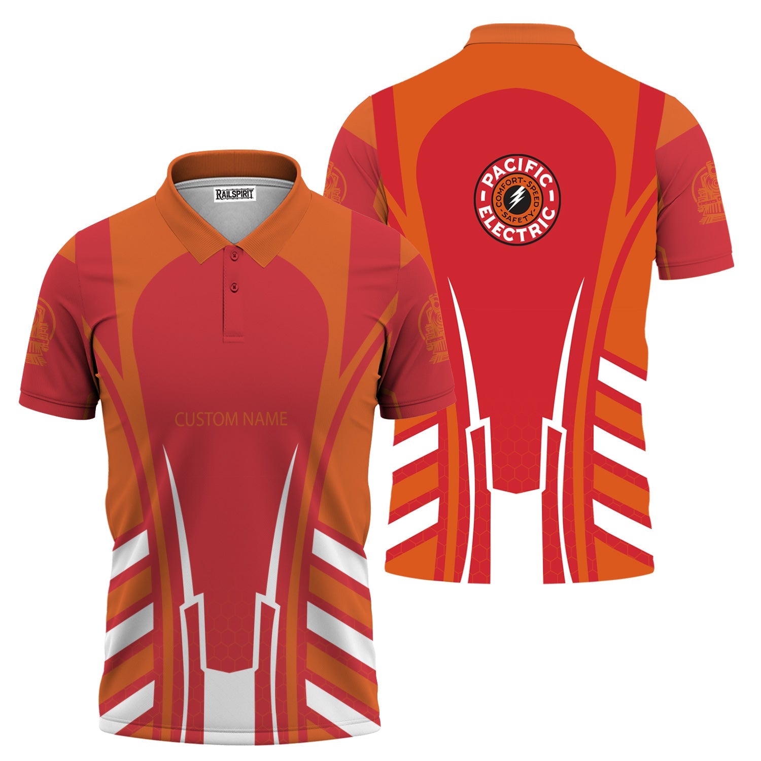 Railspirit Personalized Pacific Electric Railroad Polo Shirt Striped Railroad Style Train Shirt All Over Print