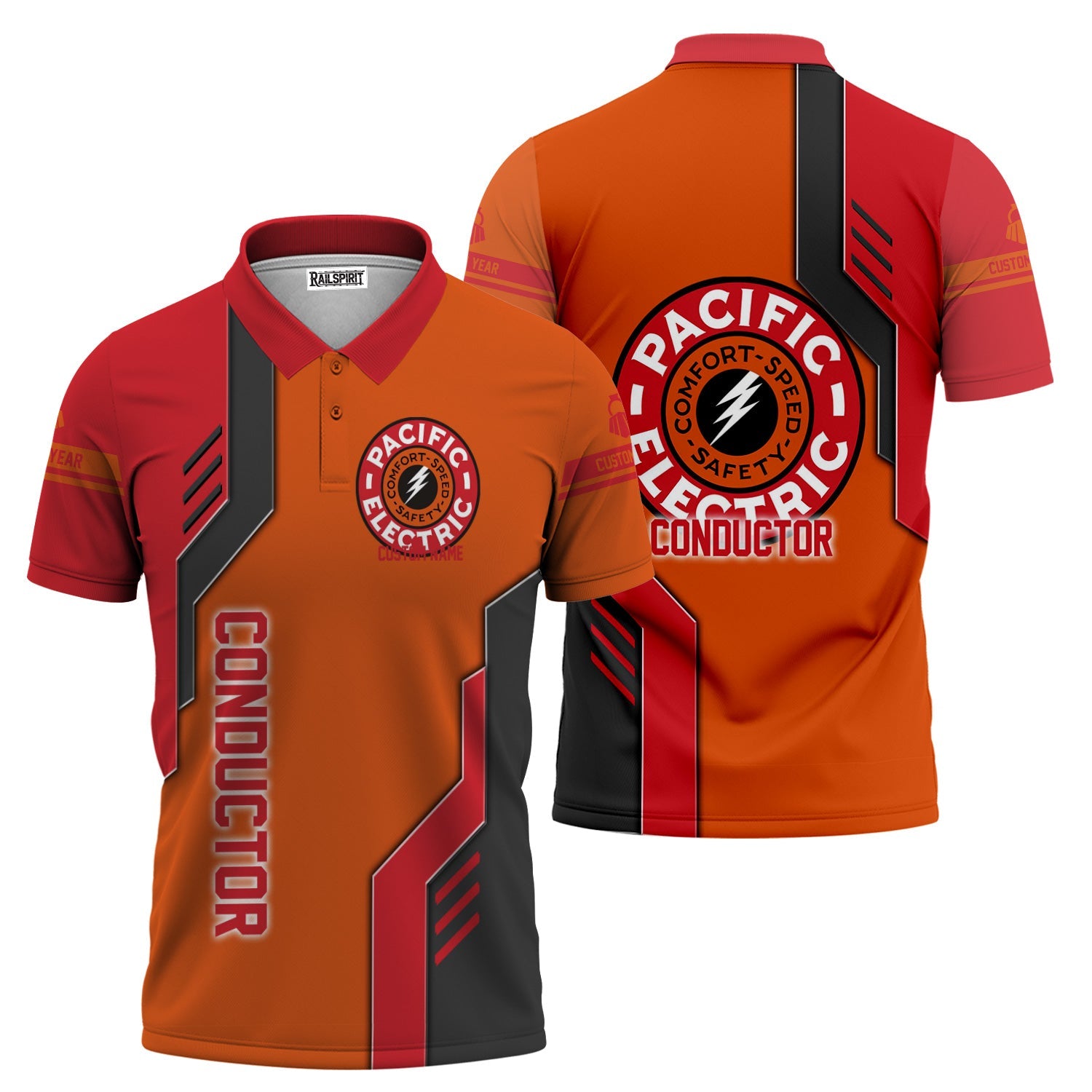 Railspirit Personalized Pacific Electric Railroad Polo Shirt Unique Railway Style with Custom Job Train Shirt